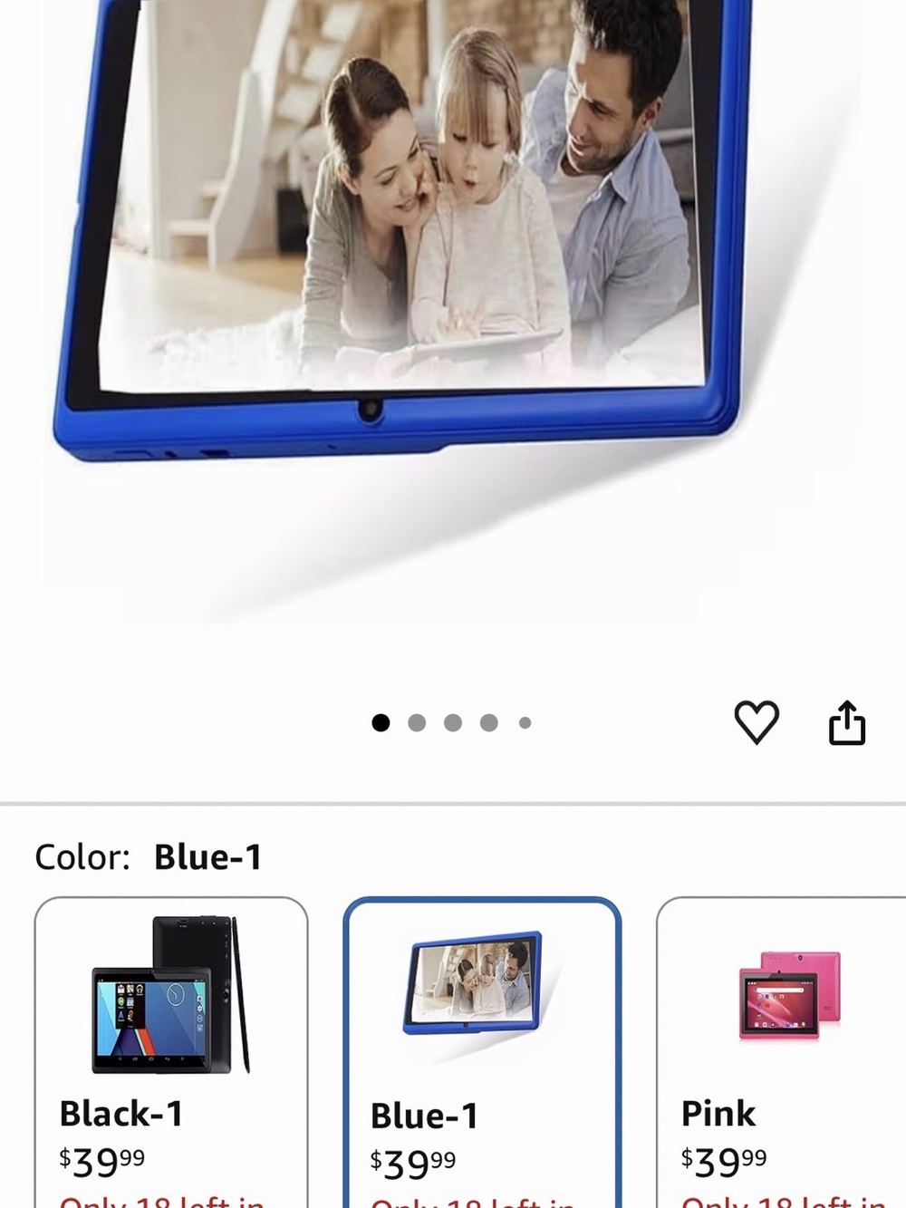 Amazon 7 inch Tablet. 
Blue. Blue travel case. Dragon Touch Y88X model.